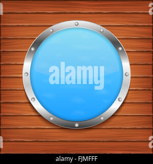 Bullauge auf Holzwand Stockfoto