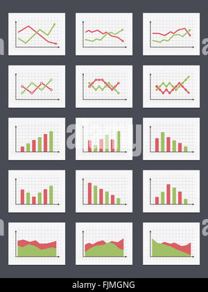 Reihe von verschiedenen Grafiken und Diagramme, grünen und roten Farben Stockfoto