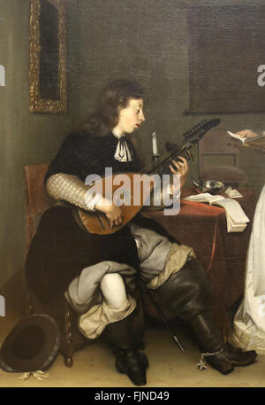 Gerard Ter Borch (1617-1681). Niederländischer Genremaler. Holländisches goldenes Alter. das Duett. Sänger und Theorbe Lautenspieler, 1669. Detail. Stockfoto