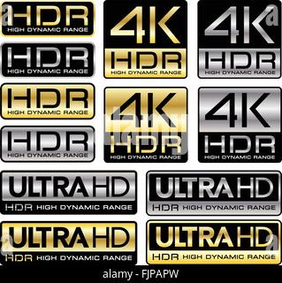Schweigen von Vektor-Illustration 4K und Ultra HD Logos mit HDR "High Dynamic Range" Stock Vektor