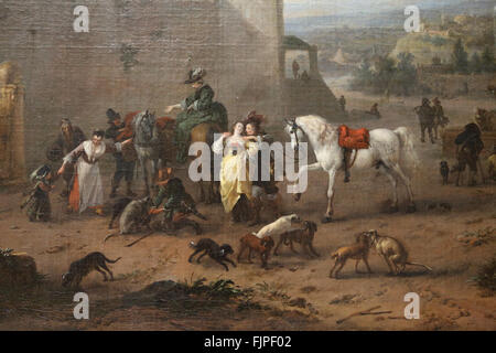 Philips Wouwerman (1619-1668). Niederländischer Maler. Ausgangspunkt für die Jagd, in der Nähe von einem Palast. 1660. Louvre Museum. Paris. Frankreich. Stockfoto