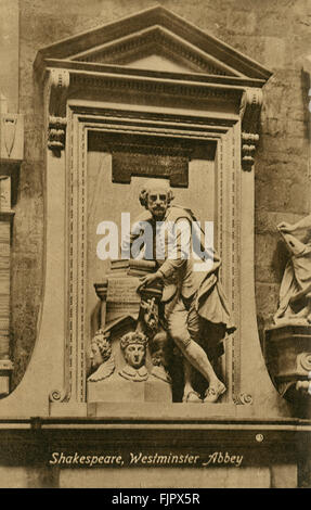 Shakespeare-Denkmal, Westminster Abbey, London. Postkarte 1900 s Stockfoto