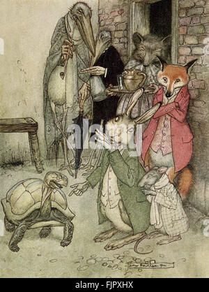 Der Hase und die Schildkröte - Aesop Fabeln, 1933 Ausgabe illustriert von Arthur Rackham (1867-1939) Stockfoto