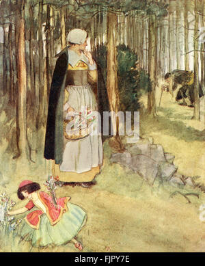 Der scharlachrote Buchstabe, eine Romanze von Nathaniel Hawthorme. Zuerst veröffentlicht 1850. Illustrationen von Hugh Thomson. Bildunterschrift lautet: sie (Hester) sah den alte Arzt auf der Suche nach Wurzeln und Kräutern (Roger Chillingworth) "(Kapitel 14).  (Roman im 17. Jahrhundert puritanischen Boston, Massachusetts, 1642 bis 1649, erzählt die Geschichte von Hester Prynne, wer eine Tochter durch eine Affäre begreift). US-amerikanische Schriftstellerin NH 4 1804 – 19. Mai 1864. HT englischer Illustrator 1860-1920. Stockfoto