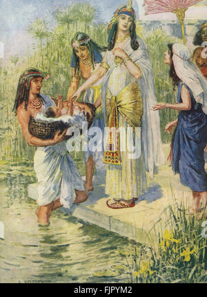 Pharoah es Tochter findet baby Moses. " Dann sagte seine Schwester, die Tochter des Pharao, werde ich gehen und rufen dich eine Krankenschwester der hebräischen Frauen, daß sie das Kind für dich pflegen kann? " Exodus 2 / 7. Illustration von C E Brock 1870-1938 Stockfoto