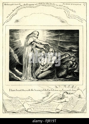 Das Buch Hiob, Illustration von William Blake. 1826 zum ersten Mal veröffentlicht. " Ich habe dich mit der Anhörung des Ohres gehört, aber jetzt sieht mein Auge dich. "  (London veröffentlicht, als das Gesetz von William Blake 8. März 1825 leitet N3 Fountain Court Strang. Nachweis) WB: Englischer Dichter, Maler. 28. November 1757 – 12. August 1827 Stockfoto