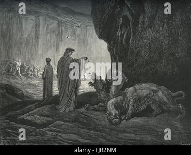 Dante Alighieri, La Divina Commedia, L'Inferno (die göttliche Komödie, Hölle) - Canto VI (6): Illustration von Gustave Doré für Zeilen 24-26 "dann mein Führer, seine Handflächen / Erweiterung auf dem Boden, von dort füllen würde mit der Erde / hob sie und wirf ihn in seinen gierigen Schlund" Dante, italienischer Dichter, c. 29 Mai 1265 – 13/14 September 1321. Doré, französischer Künstler, 6. Januar 1832 – 23. Januar 1883 Stockfoto