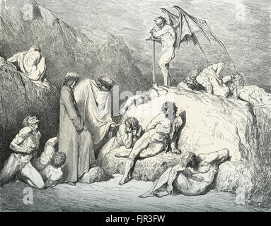Dante Alighieri, La Divina Commedia, L'Inferno (die göttliche Komödie, Hölle) - Canto XXVIII (28): Illustration von Gustave Doré für Zeilen 46-49 "du in den Sinn rufen / Piero Medicini, wenn wieder / wiederkehrende, du behold'st das angenehme Land / Pisten von Vercelli, Mercabo" Dante, italienischer Dichter, c. 29 Mai 1265 – 13/14 September 1321. Doré, französischer Künstler, 6. Januar 1832 – 23. Januar 1883 Stockfoto