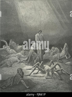 Dantes Fegefeuer, Teil seiner Divina Commedia / die göttliche Komödie. Illustration von Gustave Doré. Canto XII Linien 39-41 "O lieb Arachne! Dich ich sah, / halb Spinne nun in Angst, kroch / die Unfinish würde du web-weaved'st, dein Fluch "Dante Alighieri: Mitte Mai bis Mitte Juni 1265-September 13/14, 1321. Stockfoto