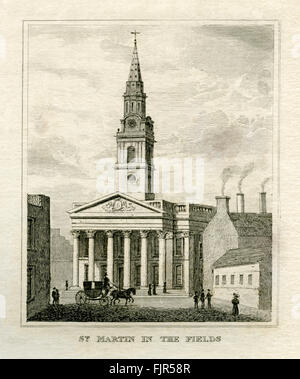 Kirche von St. Martin in the Fields, London 1835. Erbaut im Jahre 1726 von den Entwürfen von James Gibbs (1682 – 1754). Portikus mit 8 korinthischen Säulen. Stockfoto