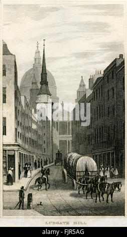 Blick auf St. Pauls Cathedral am oberen Rand Ludgate Hill, London 1853. Erbaut 1675 – 1720, entworfen von Sir Christopher Wren (1632 – 1723) Stockfoto