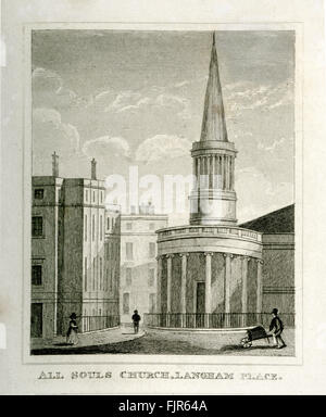 All Souls Church, Langham Place, London 1853. Entworfen von John Nash (1752 – 1835). Geweihten 1824. Stockfoto