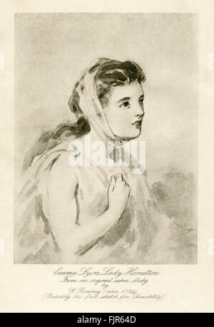 Emma Lady Hamilton (1765 – 1815), Amy Lyon geboren. Aus einer Sepia Studie von George Romney c.1784. Wahrscheinlich die erste Skizze für "Sensibilität" Stockfoto