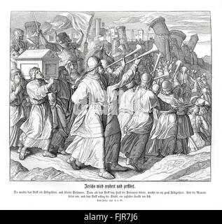 Der Fall von Jericho, Joshua Kapitel VI Vers 20 "So die Menschen schreien, wenn der Priester mit den Trompeten blies: und es begab sich: als das Volk hörte der Klang der Trompete, und die Menschen mit einem großen Schrei schrie, dass die Mauer flach fiel, so daß die Menschen in die Stadt, jeder Mann direkt vor ihm, , und sie nahmen die Stadt. " 1852-60 Illustration von Julius Schnorr von Carolsfeld Stockfoto