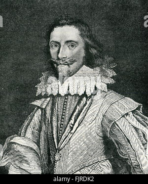 George Villiers, 1. Herzog von Buckingham. Nach dem Porträt von Van Dyke. Er war ein Höfling, ein Liebling von König James wurde i. ihn Viscount 1616, Earl im Jahr 1617, Marquis im Jahre 1618 und Herzog von Buckingham 1623 machte.   Im Jahre 1619 wurde Villiers Lord High Admiral ernannt.  Auch Charles war ich.  28 August 1592 – 23. August 1628 Stockfoto