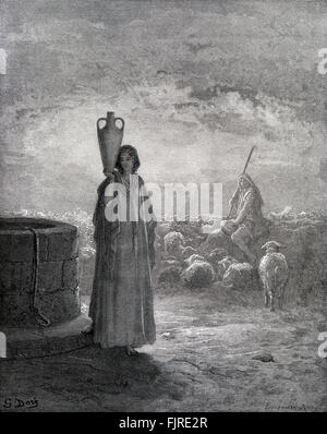 Jacob, die Pflege der Herde Labans, Rachel am Brunnen mit den Krug (Genesis Kapitel XXVIII), Illustration von Gustave Doré (1832 – 1883) Stockfoto