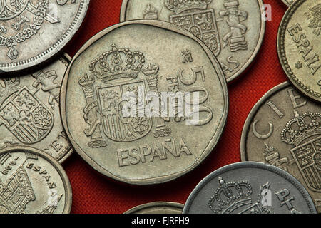 Münzen von Spanien. Wappen von Spanien in der spanischen 500 Peseten-Münze abgebildet (1989). Stockfoto