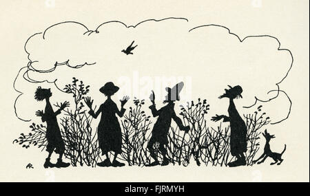 Die weisen Männer von Gotham, englische Märchen. Für die Absicherung eines Kuckucks. Silhouette. Illustration von Arthur Rackham (1867-1939) Stockfoto