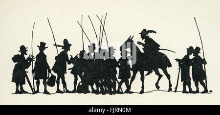 Die weisen Männer von Gotham, englische Märchen. Zu zählen. Silhouette. Illustration von Arthur Rackham (1867-1939) Stockfoto