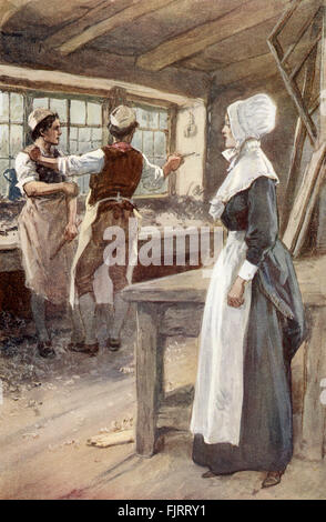 Adam Bede von George Eliot.  Illustrationen von Gordon Browne. Seth, Adam und Dinah in der Werkstatt. Bildunterschrift lautet: sie wussten nichts von ihrer Anwesenheit ".  GE - war ein Pseudonym für Mary Ann Evans 22 November 1819 – 22. Dezember 1880.  GB: Engländers 15. April 1858 – 27. Mai 1932 (Grundstück: Heldin Hetty Sauerampfer für Kindermord versucht wird, basierend auf wahren Geschichte) Stockfoto