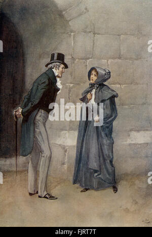 Adam Bede von George Eliot.  Illustrationen von Gordon Browne. Dinah und der Magistrat. Bildunterschrift lautet: "Ich will, Hetty Sauerampfer zu gehen".  GE - war ein Pseudonym für Mary Ann Evans 22 November 1819 – 22. Dezember 1880.  GB: Engländers 15. April 1858 – 27. Mai 1932 (Grundstück: Heldin Hetty Sauerampfer für Kindermord versucht wird, basierend auf wahren Geschichte) Stockfoto