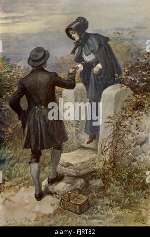 Adam Bede von George Eliot.  Illustrationen von Gordon Browne. Adam Bede und Dinah. Bildunterschrift lautet: "sie konnten ihn nicht davon ab ihr Gesicht zu sehen".  GE - war ein Pseudonym für Mary Ann Evans 22 November 1819 – 22. Dezember 1880.  GB: Engländers 15. April 1858 – 27. Mai 1932 (Grundstück: Heldin Hetty Sauerampfer für Kindermord versucht wird, basierend auf wahren Geschichte) Stockfoto