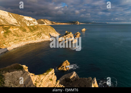 MUPE Bay Blick auf Warbarrow Bay auf der Lulworth Armee Range auf Dorset Jurassic Coast, ein UNESCO-Weltkulturerbe. Stockfoto