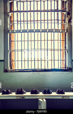 Alcatraz Gefängnis Schuhe, San Fransisco Stockfoto