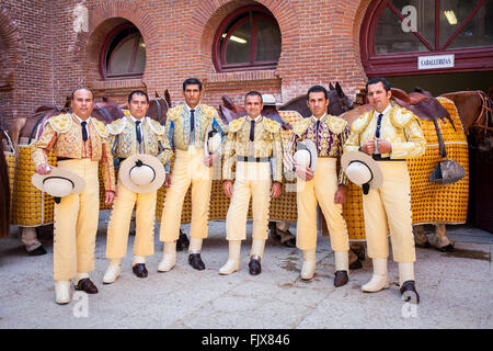 Berittene Stierkämpfer, Picadores in Las Ventas Stierkampfarena, Madrid, Spanien Stockfoto