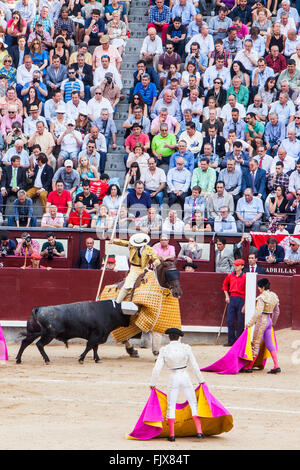 Berittene Stierkämpfer, Picador. Las Ventas Stierkampfarena, Madrid, Spanien Stockfoto