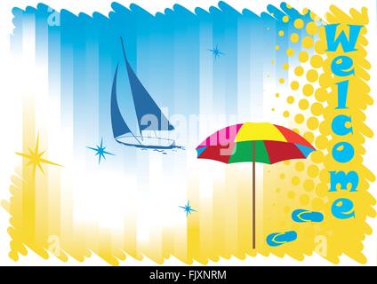 Sonnigen Tropic Bucht mit Yacht. Willkommen banner Stock Vektor