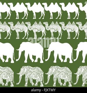 Kamele und Elefanten-Muster. Stock Vektor