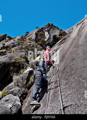 Klettersteig (Eisenstraße) am Mount Kinabalu (4095m), der höchste Berg von Borneo. Stockfoto