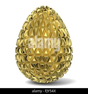 Gold triangulierten Ei Ornament. 3D Render Abbildung isoliert auf weißem Hintergrund Stockfoto
