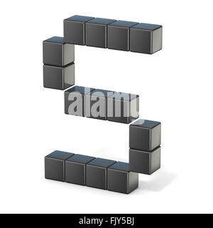 8-Bit-Schriftart. Großbuchstabe S. 3D-Render Abbildung isoliert auf weißem Hintergrund Stockfoto