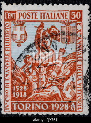 Briefmarke feiert Emanuele Filiberto, ausgestellt durch das Königreich Italien von 1,25 lire Stockfoto