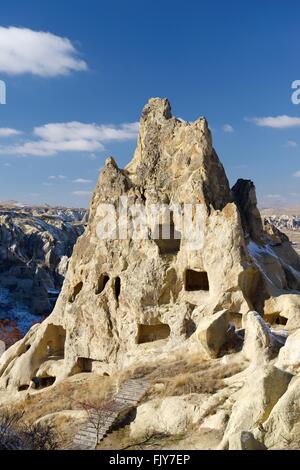 Abgefressenen vulkanischen Tuff frühen christlichen Nonnenkloster Höhlenwohnungen Höhle wohnt in Göreme Open Air Museum Nationalpark, Cappadocia Türkei Stockfoto