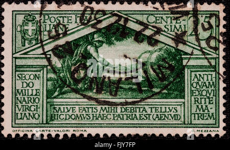 Das zweite Jahrtausend des Lebens von Virgil, in der Zeit des antiken Roms, in einem Stempel des Königreichs Italien vertreten durch 25 Cent Stockfoto