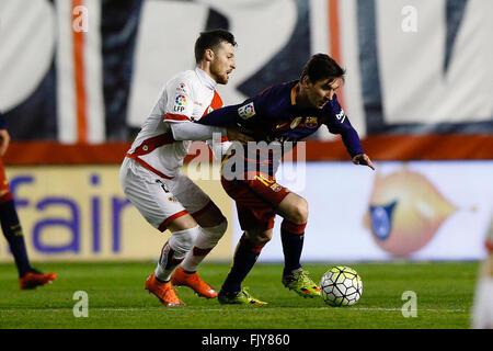 Madrid, Spanien. 3. März 2016. Lionel Andrés Messi (10) FC Barcelona. La Liga-match zwischen Rayo Vallecano und FC Barcelona im Vallecas Stadion in Madrid, Spanien-Credit: Action Plus Sport/Alamy Live News Stockfoto