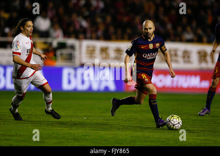 Madrid, Spanien. 3. März 2016. Andrés Iniesta Luján (8) FC Barcelona. La Liga-match zwischen Rayo Vallecano und FC Barcelona im Vallecas Stadion in Madrid, Spanien-Credit: Action Plus Sport/Alamy Live News Stockfoto