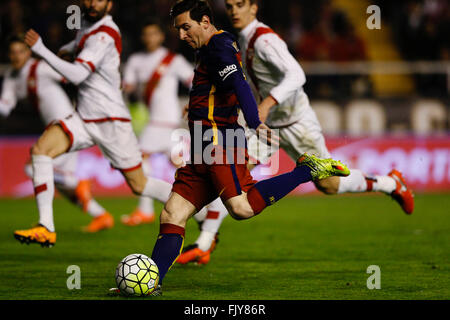 Madrid, Spanien. 3. März 2016. Lionel Andrés Messi (10) FC Barcelona. La Liga-match zwischen Rayo Vallecano und FC Barcelona im Vallecas Stadion in Madrid, Spanien-Credit: Action Plus Sport/Alamy Live News Stockfoto