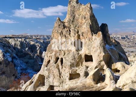 Abgefressenen vulkanischen Tuff frühen christlichen Nonnenkloster Höhlenwohnungen Höhle wohnt in Göreme Open Air Museum Nationalpark, Cappadocia Türkei Stockfoto