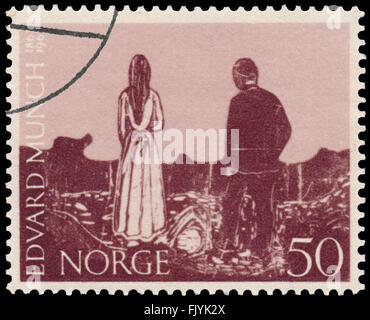 BUDAPEST, Ungarn - 01. März 2016: eine Briefmarke gedruckt in Norwegen zeigt Porträt von Edvard Munch, ca. 1963 Stockfoto