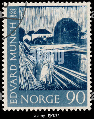 BUDAPEST, Ungarn - 01. März 2016: eine Briefmarke gedruckt in Norwegen zeigt Porträt von Edvard Munch, ca. 1963 Stockfoto