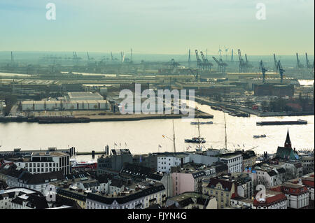 Panoramablick vom Turm aus St. Michaelis Kirche, Hamburg, Deutschland Stockfoto