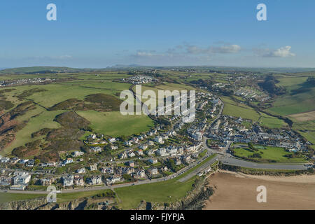 Eine Luftaufnahme von Nord-Devon Badeort Woolacombe Stockfoto