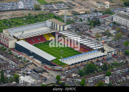 Eine Luftaufnahme des Vicarage Road, Heimat des Watford Football Club Stockfoto