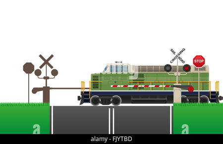 Railroad Crossing Abbildung isoliert auf weißem Hintergrund Stockfoto