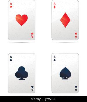 Satz von vier Asse Spielkarten auf weiß Stock Vektor