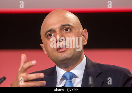 Sajid Javid, Staatssekretär für Wirtschaft, Innovation und Kompetenz, spricht auf der Konferenz von British Chambers Of Commerce Stockfoto